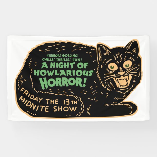 Vintage Halloween-Schwarzkatze Banner (Horizontal)