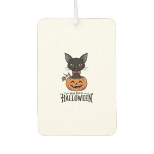 Vintage-Halloween-Schwarzkatze-Kürbis-Shirt-Design Autolufterfrischer