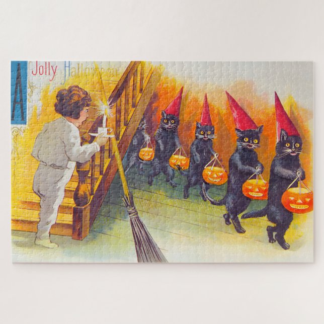 Vintage Halloween-Schwarzkatzen (Horizontal)