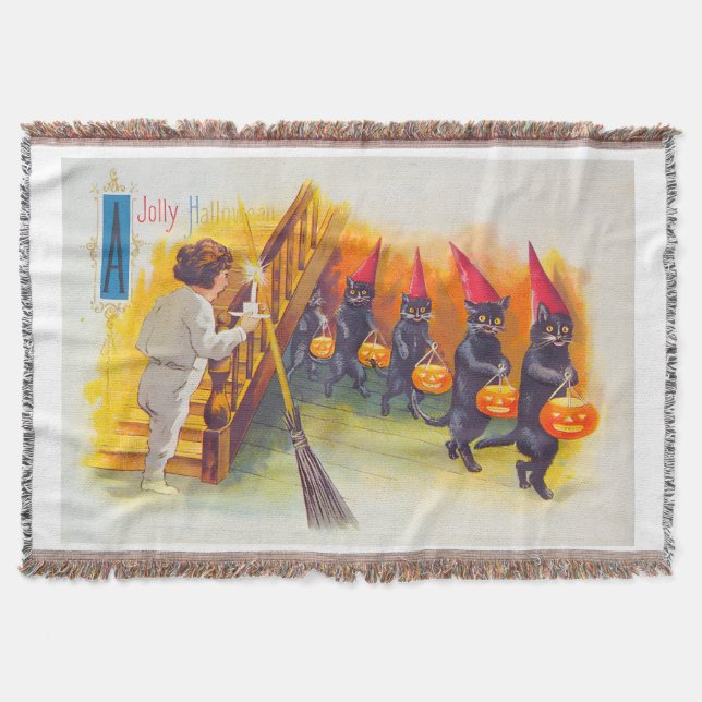 Vintage Halloween-Schwarzkatzen Decke (Vorderseite)