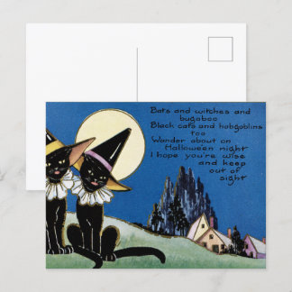 Vintage Halloween-Schwarzkatzen Feiertagspostkarte