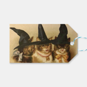 Vintage Halloween-Schwarzkatzen Geschenkanhänger