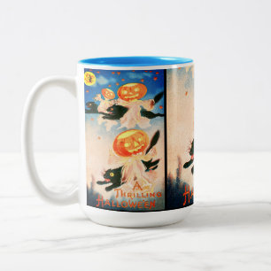 Vintage Halloween-Schwarzkatzen Zweifarbige Tasse