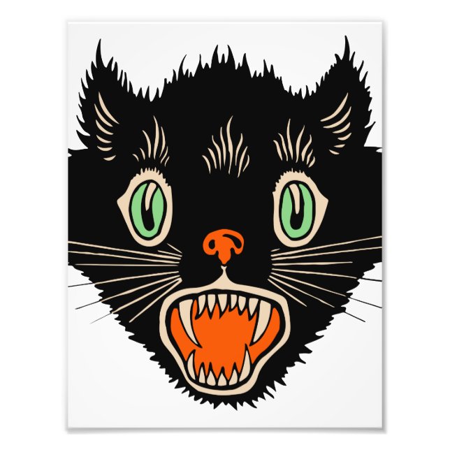 Vintage Halloween-Schwarzkatzenkatze Fotodruck (Vorne)