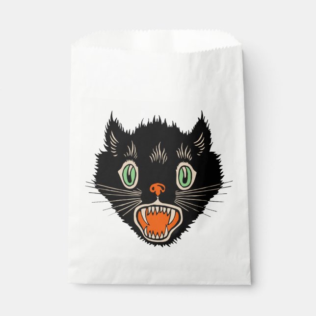 Vintage Halloween-Schwarzkatzenkatze Geschenktütchen (Vorderseite)