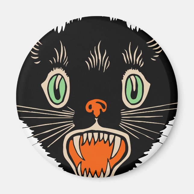 Vintage Halloween-Schwarzkatzenkatze Magnet (Vorne)