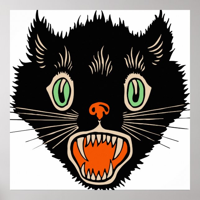 Vintage Halloween-Schwarzkatzenkatze Poster (Vorne)