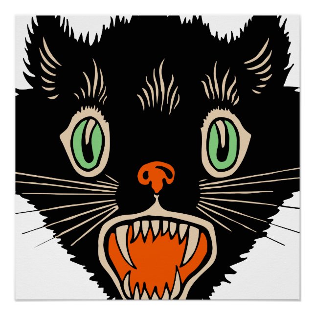 Vintage Halloween-Schwarzkatzenkatze Poster (Vorderseite)