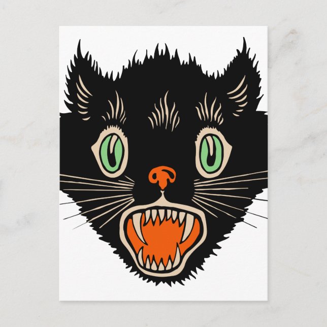 Vintage Halloween-Schwarzkatzenkatze Postkarte (Vorderseite)