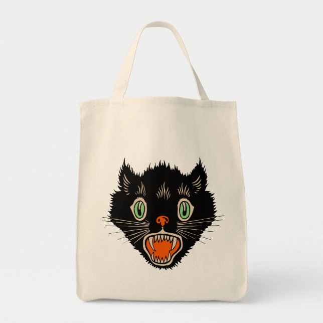 Vintage Halloween-Schwarzkatzenkatze Tragetasche (Vorne)