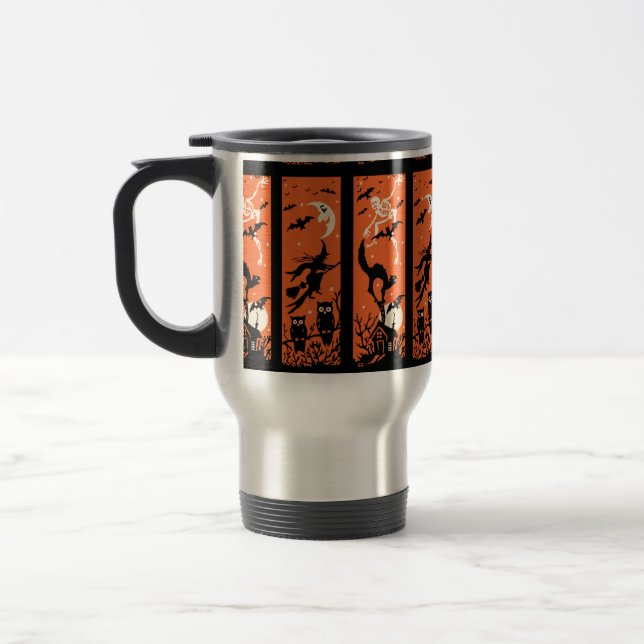 Vintage Halloween-Silhouette-Illustration Reisebecher (Links)