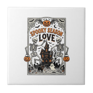 Vintage-Halloween-Skelett Grusel-Saison-Liebe-Shir Fliese