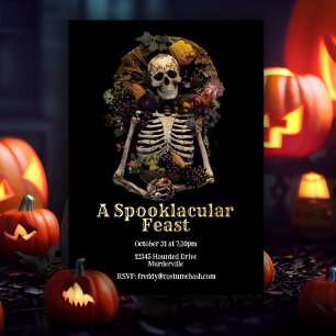 Vintage-Halloween-Skelett-Gruselige-Dinnerparty Folieneinladung