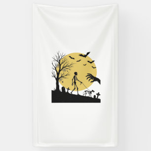 Vintage-Halloween-Skelett-Hund-Mond-Vektor-Design_ Banner