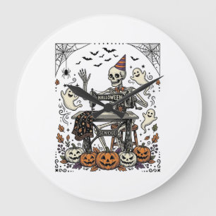 Vintage-Halloween-Skelett-Nähmaschine-Shirt De Große Wanduhr