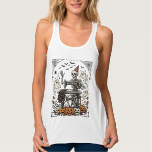 Vintage-Halloween-Skelett-Nähmaschine-Shirt De Tank Top