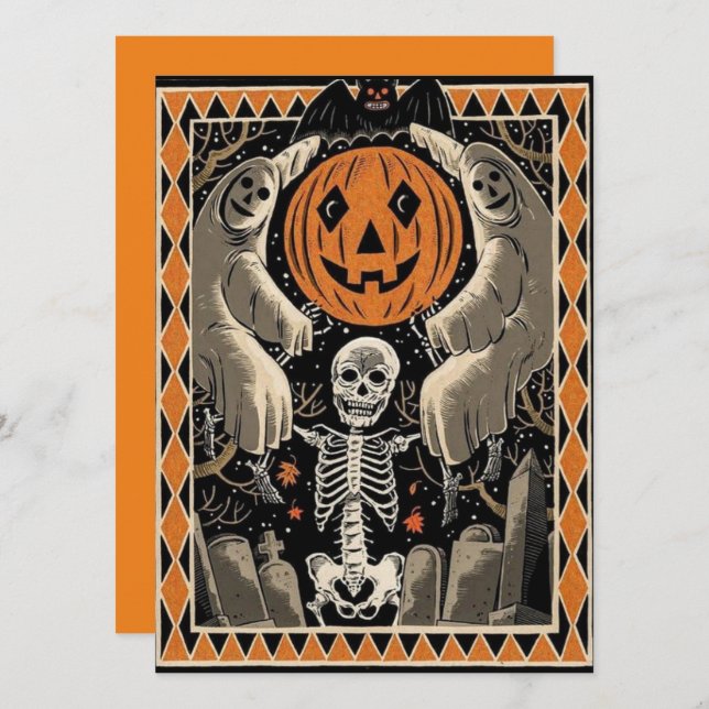 Vintage Halloween Skelettgeister und Pumpkins (Vorne/Hinten)