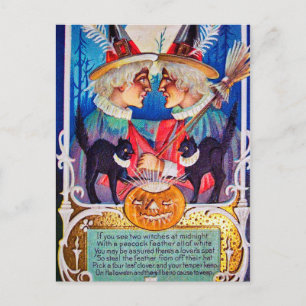 Vintage Halloween sorcières chats noirs carte post