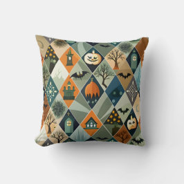 Vintage-Halloween-Spookhaus-Diamantmuster Kissen