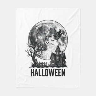 Vintage-Halloween-Spookhaus-Mond-Shirt-Design_ Fleecedecke