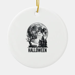 Vintage-Halloween-Spookhaus-Mond-Shirt-Design_ Keramik Ornament