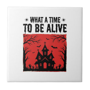 Vintage-Halloween-Spookhaus-Was für eine Zeit T-Sh Fliese