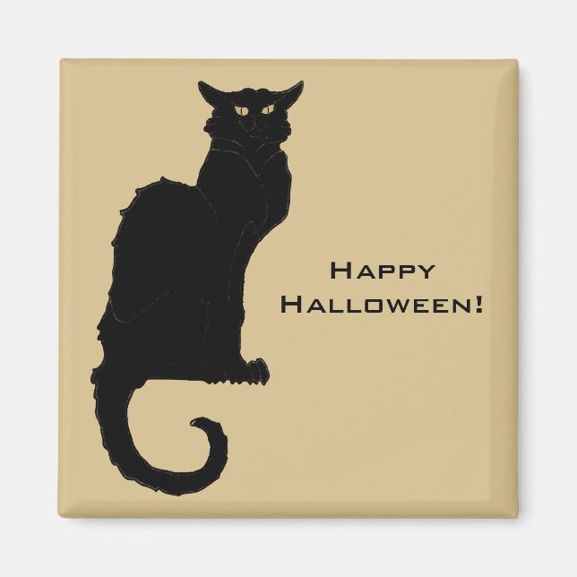 Vintage Halloween, Spooky Art Nouveau Black Cat Magnet (Vorne)