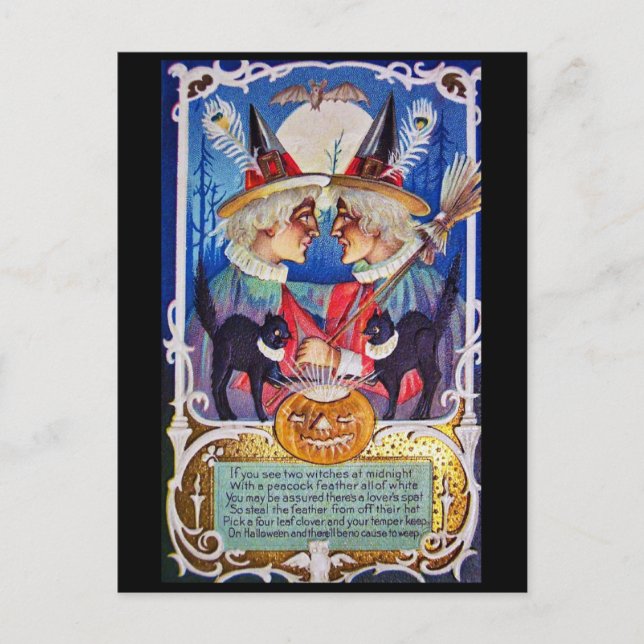 Vintage Halloween Spooky Hexen Postkarte (Vorderseite)