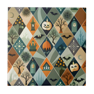 Vintage Halloween Spukhaus Diamantmuster Fliese