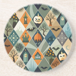 Vintage Halloween Spukhaus Diamantmuster Getränkeuntersetzer