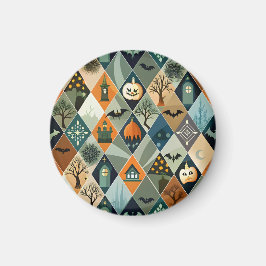 Vintage Halloween Spukhaus Diamantmuster Magnet