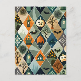 Vintage Halloween Spukhaus Diamantmuster Postkarte