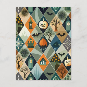 Vintage Halloween Spukhaus Diamantmuster Postkarte