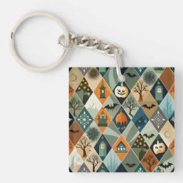 Vintage Halloween Spukhaus Diamantmuster Schlüsselanhänger