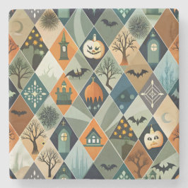 Vintage Halloween Spukhaus Diamantmuster Steinuntersetzer