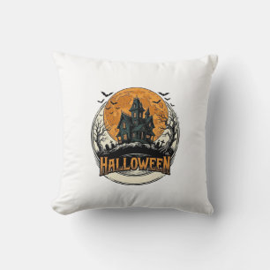 Vintage Halloween Spukhaus-Vektordesign_1 Kissen