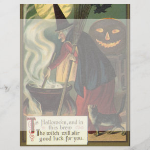 Vintage Halloween-Stirring Magic Cauldron