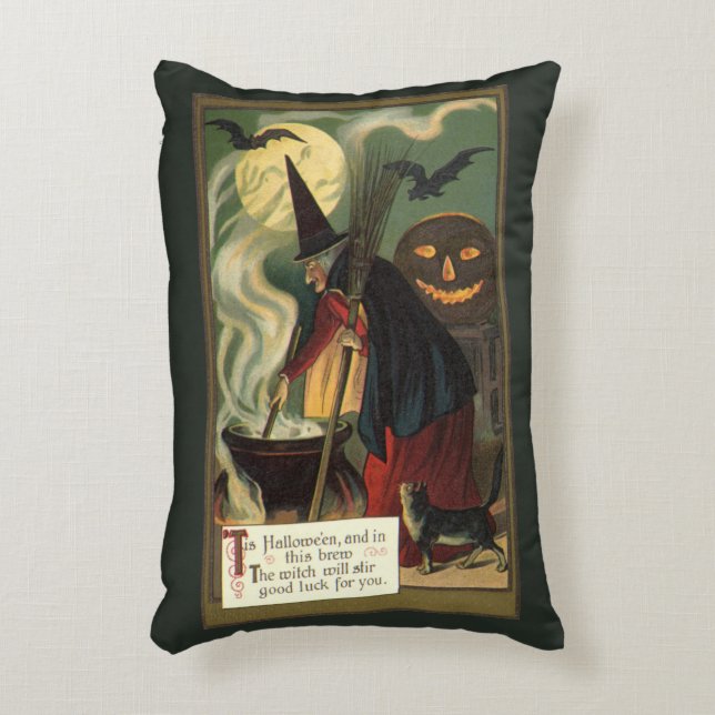Vintage Halloween-Stirring Magic Cauldron Dekokissen (Vorderseite(Vertikal))