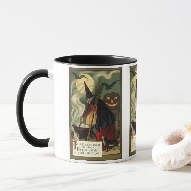 Vintage Halloween-Stirring Magic Cauldron Tasse (Mit Donut)