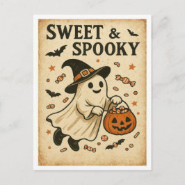 Vintage Halloween süß und gruselig Postkarte