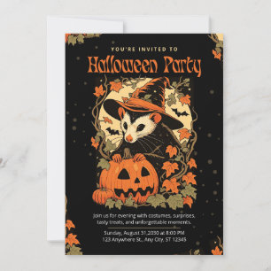 Vintage Halloween Süßer Opossum Kürbis Floral Einladung