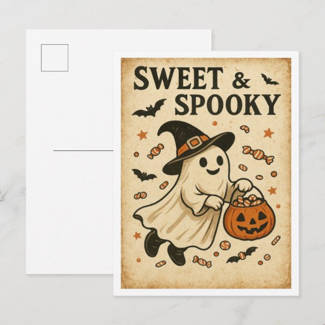 Vintage Halloween Sweet & Spooky Postkarte (Vorne/Hinten)