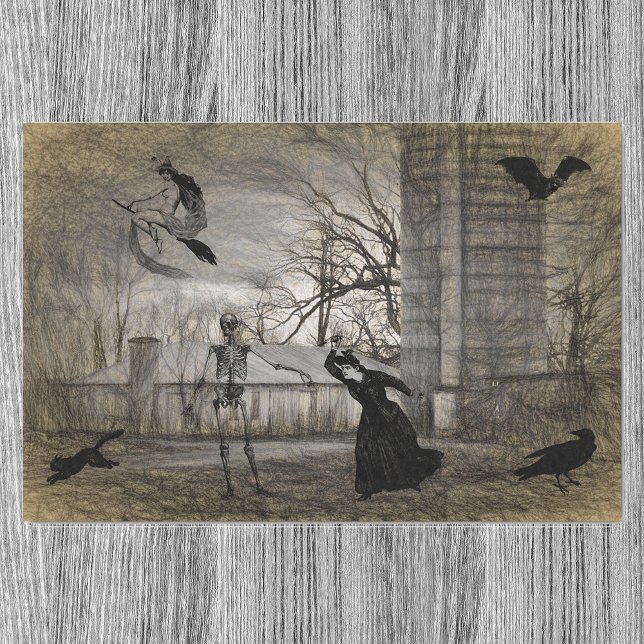 Vintage Halloween-Szene Decoupage Ephemera Seidenpapier (Von Creator hochgeladen)