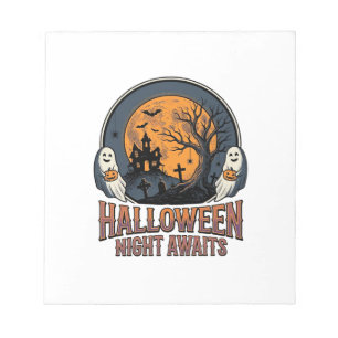 Vintage-Halloween-Szene graviertes Mond-Geist-Shir Notizblock