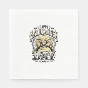Vintage-Halloween-Tag-Mond-Baum-Ast-Shirt-Design Serviette