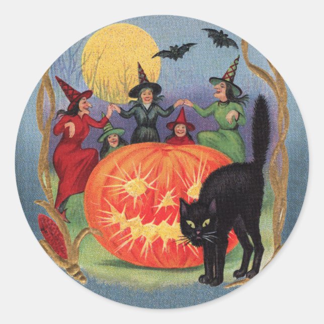 Vintage Halloween-Tanzhexen Runder Aufkleber (Vorderseite)