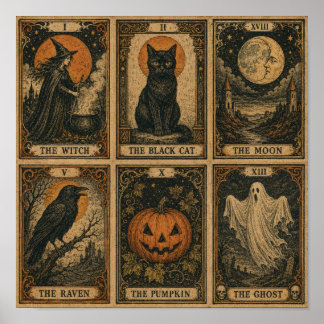 Vintage-Halloween-Tarotkarten-Blatt Poster