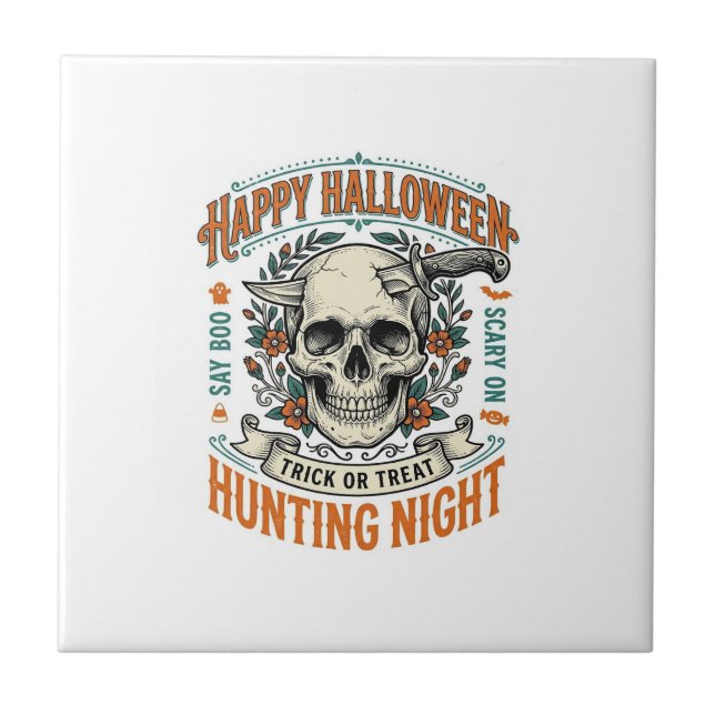 Vintage-Halloween-Totenkopf-Streich-oder-Überrasch Fliese (Vorderseite)