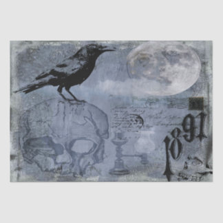 Vintage-Halloween-Totenkopf und Krähe Decoupage Seidenpapier