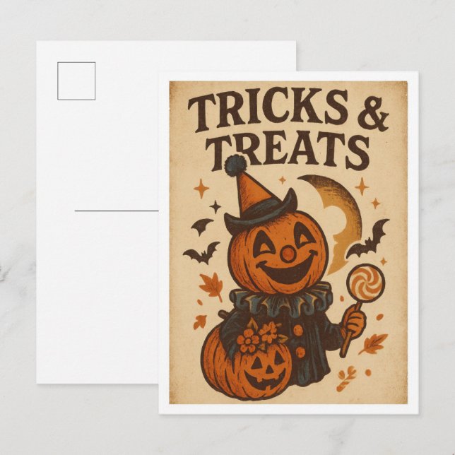 Vintage Halloween Tricks and Treats Postkarte (Vorne/Hinten)